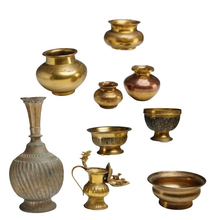 A set of Handcrafted brass pots