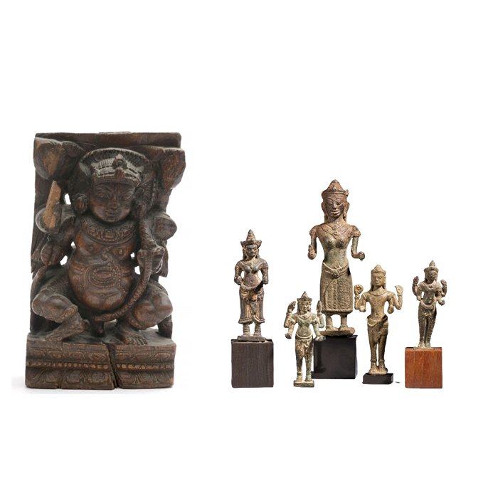 East Asia and Indian Wood and metal figures